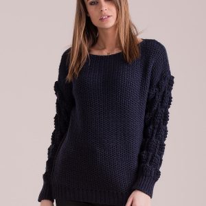 Wholesale Navy blue sweater with braided sleeves