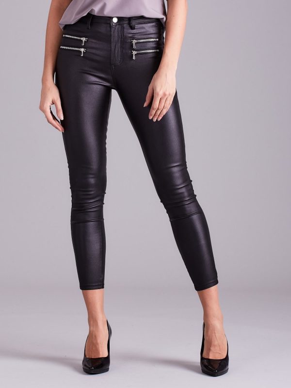 Wholesale Black Waxed High Waist Pants