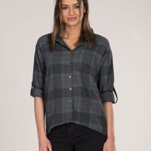 Wholesale Grey-green plaid shirt