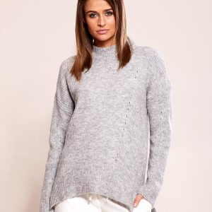 Wholesale Gray women's sweater with openwork