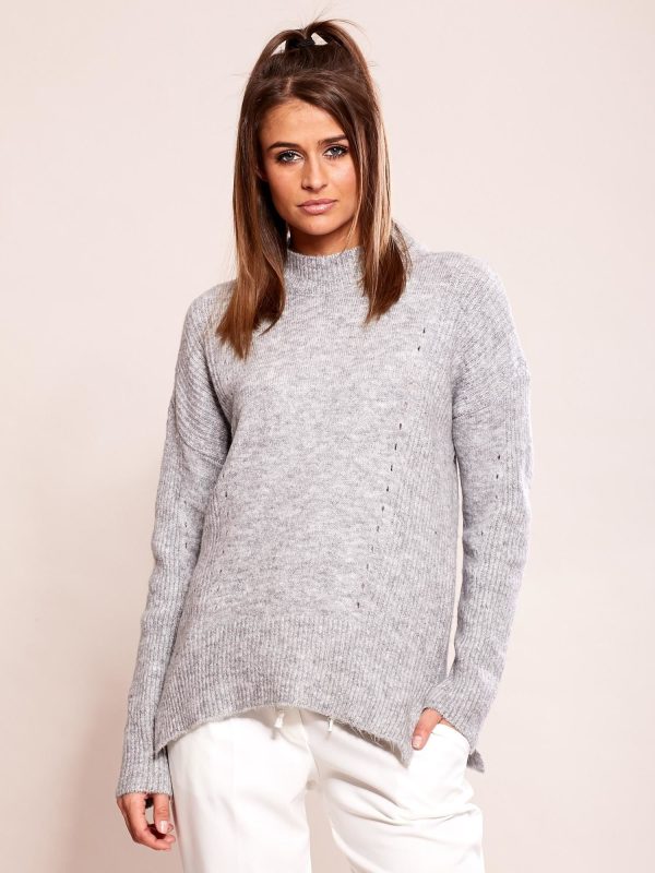 Wholesale Gray women's sweater with openwork