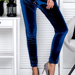 Wholesale Dark Blue Velour Straight Fit Sweatpants