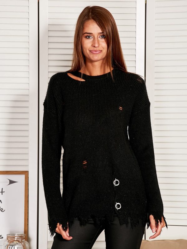 Wholesale Black sweater with frays