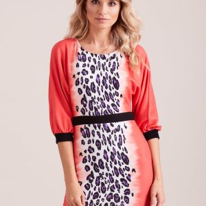 Wholesale Coral dress with leoter print and black belt