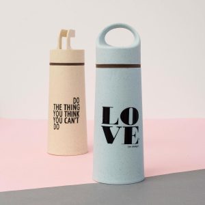 Wholesale Light blue thermos with inscription and handle