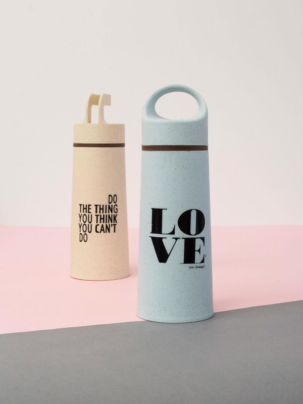 Wholesale Light blue thermos with inscription and handle