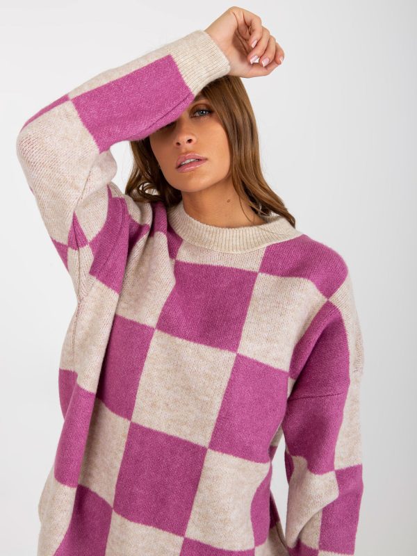 Wholesale Lila und beiger Oversize Pullover with Geometrischem Muster