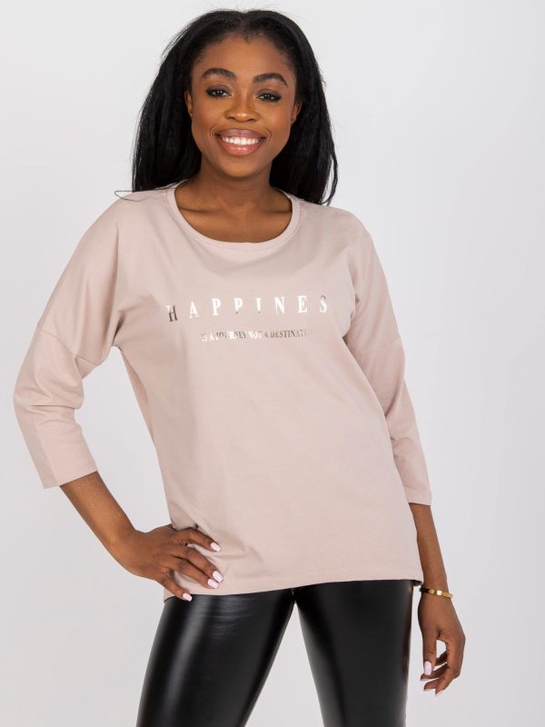 Wholesale Light beige cotton blouse for women with lettering