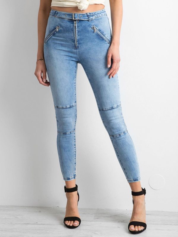 Wholesale Blue high waist jeans with zippers