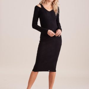 Wholesale Black fitted cold shoulder dress