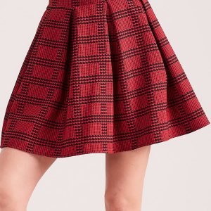 Wholesale Red flared skirt with houndstooth and plaid