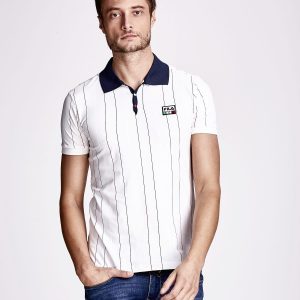 Wholesale FILA Ecru Men's Colorful Striped Polo Shirt