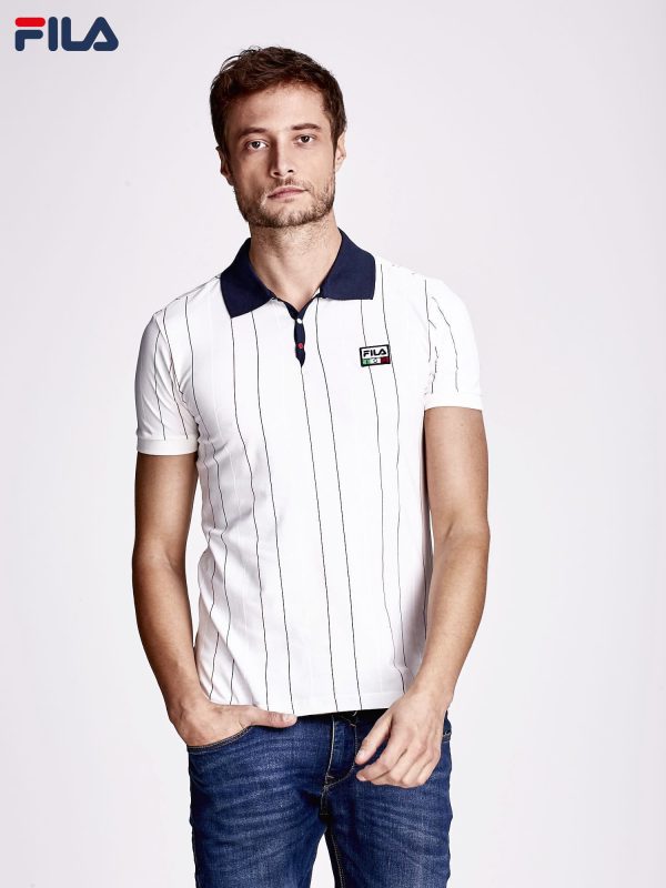 Wholesale FILA Ecru Men's Colorful Striped Polo Shirt