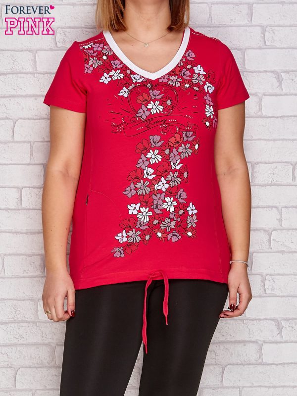 Wholesale Dark pink T-shirt with floral print