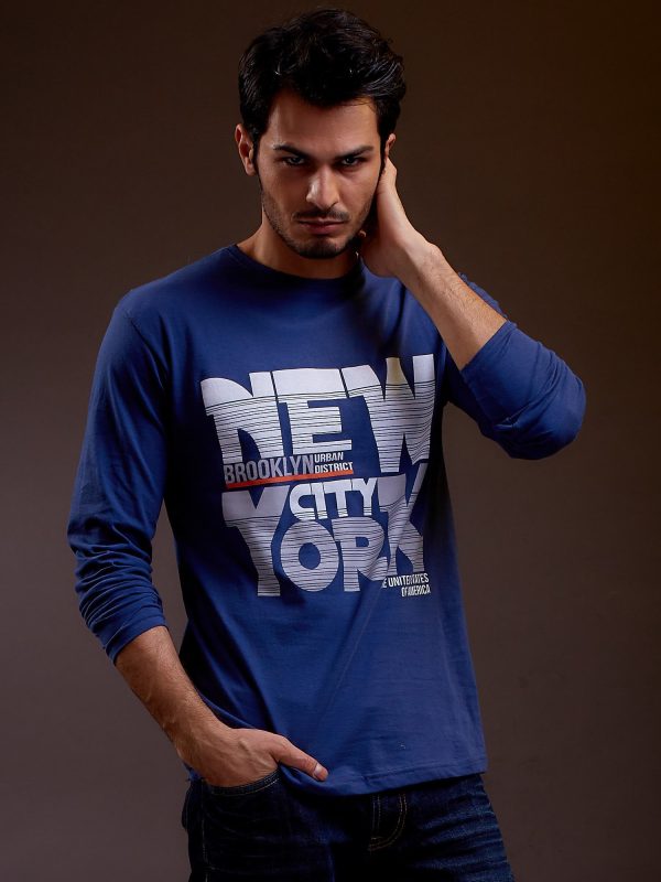 Wholesale Men's blouse with the inscription NEW YORK CITY blue