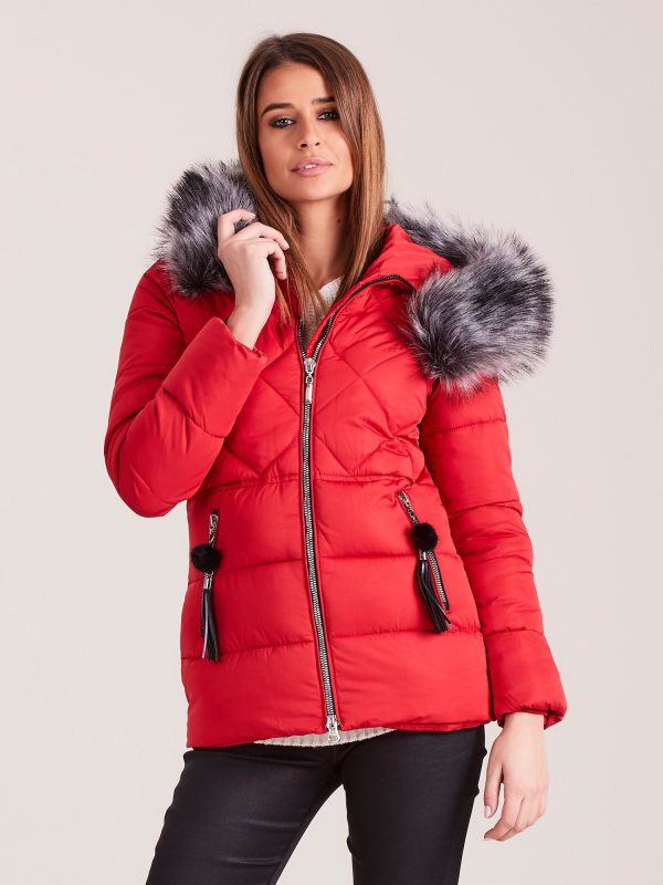 Wholesale Red winter jacket with fur