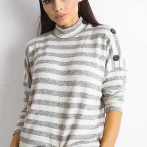 Wholesale Slim striped sweater with half turtleneck grey