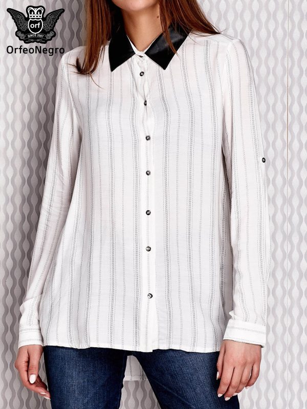 Wholesale Shirt with stripes with leather inserts white