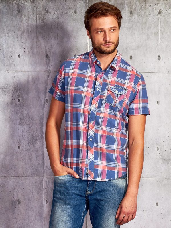 Wholesale Dark blue shirt for men in color plaid FUNK N SOUL