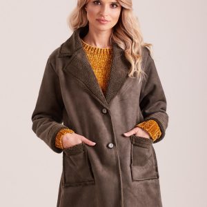 Wholesale Khaki sheepskin coat made of faux fur