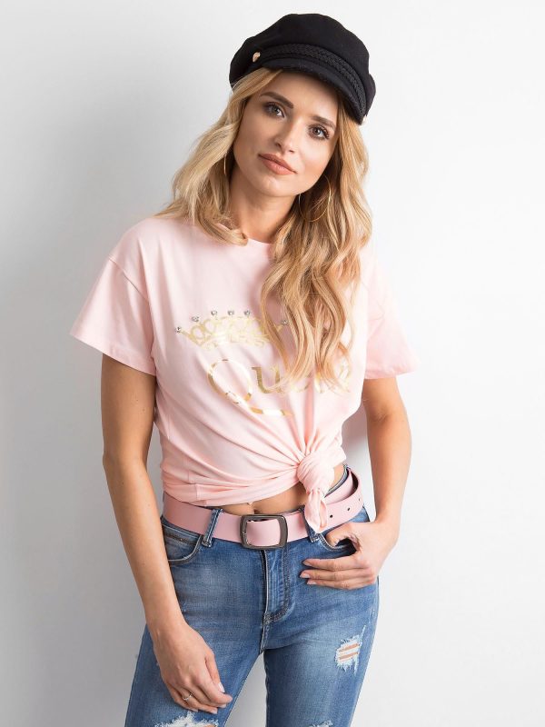 Wholesale Light pink t-shirt with inscription and applique