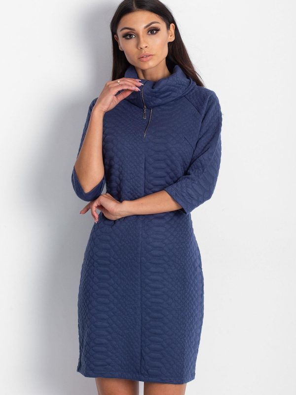 Wholesale Dark blue dress with zipper collar