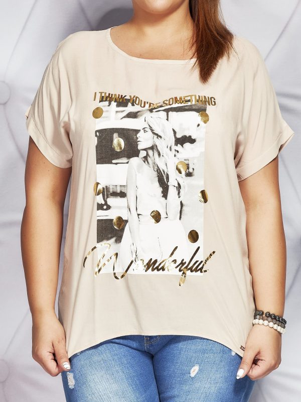 Wholesale Beige t-shirt with photo print