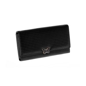 Wholesale Women's Black Leather Wallet with Embossed Plaid