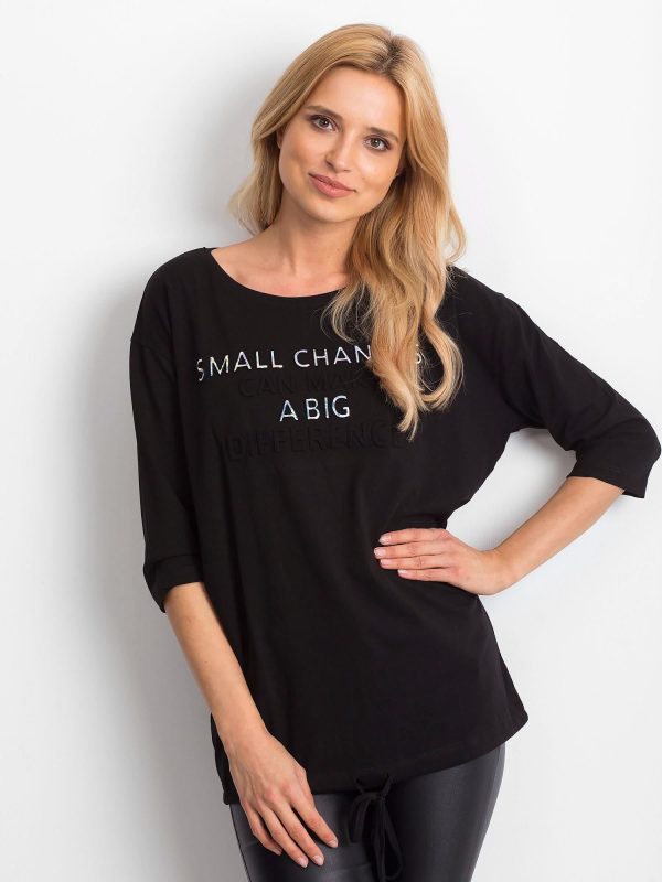 Wholesale Black blouse with convex lettering