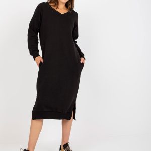 Wholesale Black V-Neck Tracksuit Midi Dress