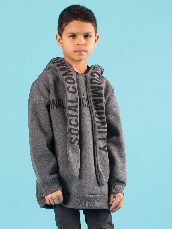 Wholesale Dark Grey Insulated Kids Hooded Sweatshirt