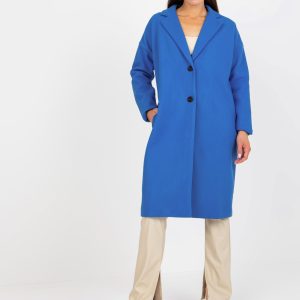 Wholesale Warm blue women's coat with button closure OCH BELLA