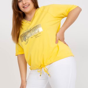 Wholesale Yellow Casual Plus Size Blouse with V Neck