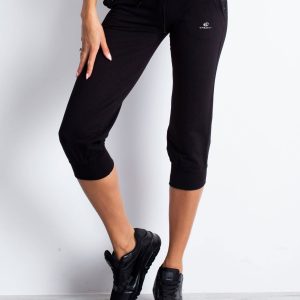 Wholesale Black capri sweatpants with floral pockets