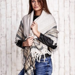 Wholesale Beige knitted scarf with fringes