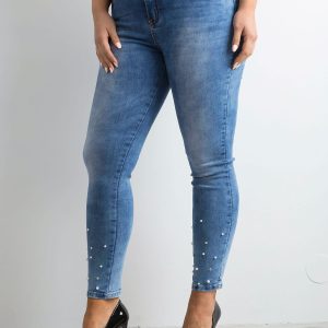 Wholesale Light blue jeans with beads PLUS SIZE
