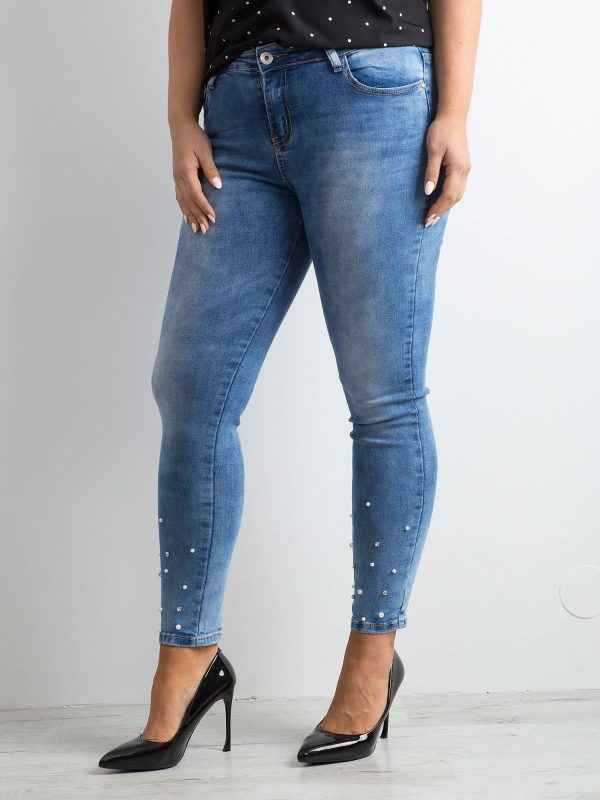 Wholesale Light blue jeans with beads PLUS SIZE
