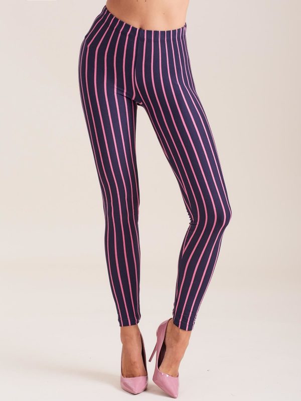 Wholesale Navy Blue Pink Striped Leggings