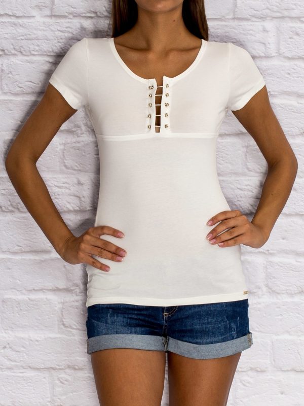 Wholesale Ecru t-shirt with decorative insert at the neckline