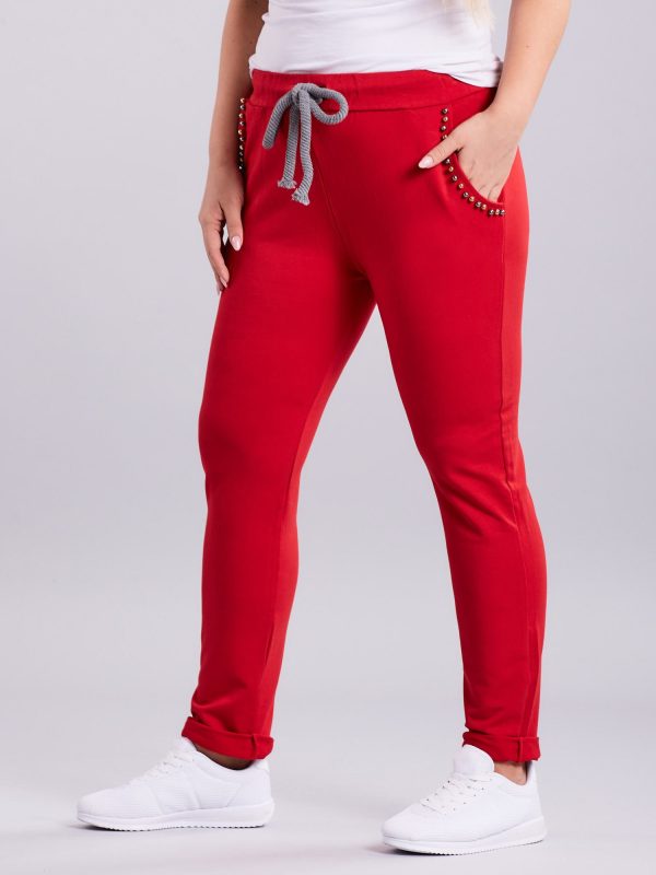 Wholesale Red sweatpants with plus size applique