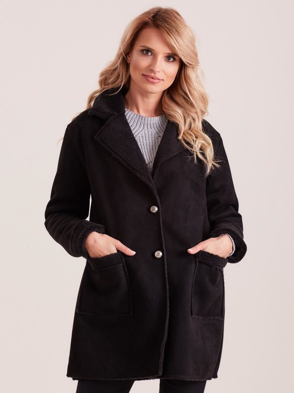 Wholesale Black faux fur sheepskin coat