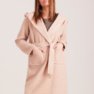 Wholesale Knitted coat with binding beige