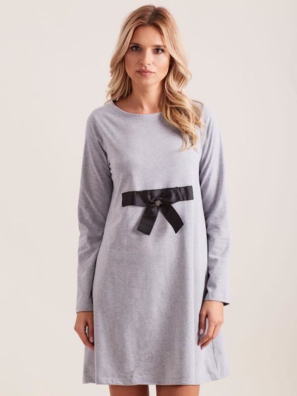 Wholesale Grey Cotton Dress with Bow