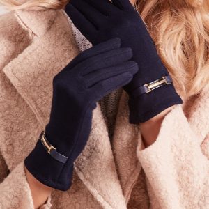 Wholesale Navy blue women's gloves with buckle