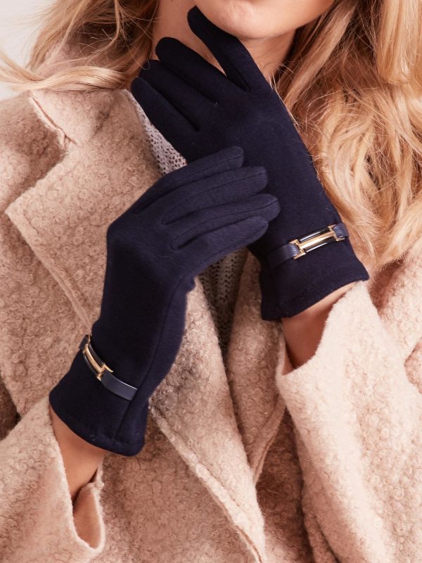 Wholesale Navy blue women's gloves with buckle