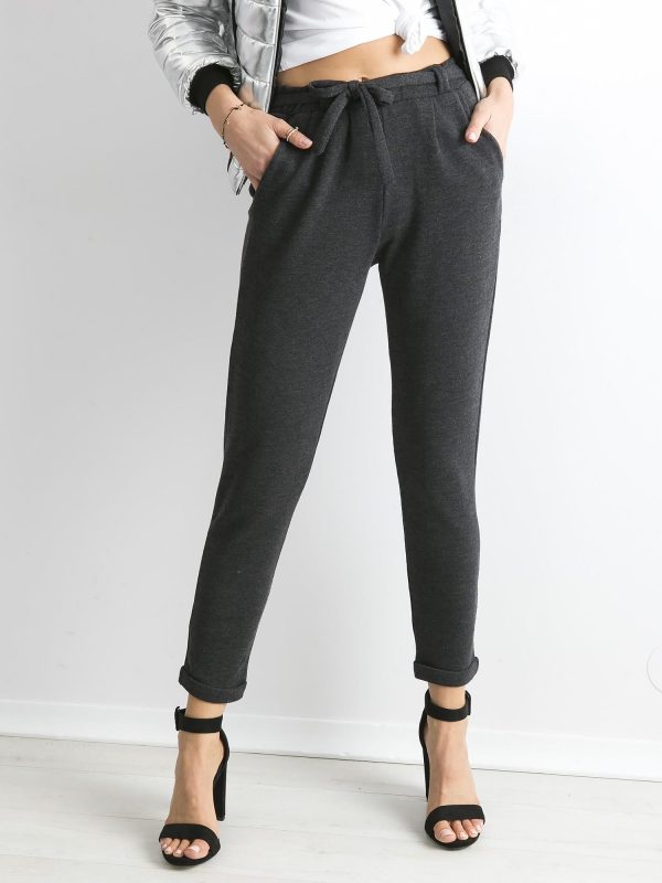 Wholesale Dark Grey Knitted Pants With Binding