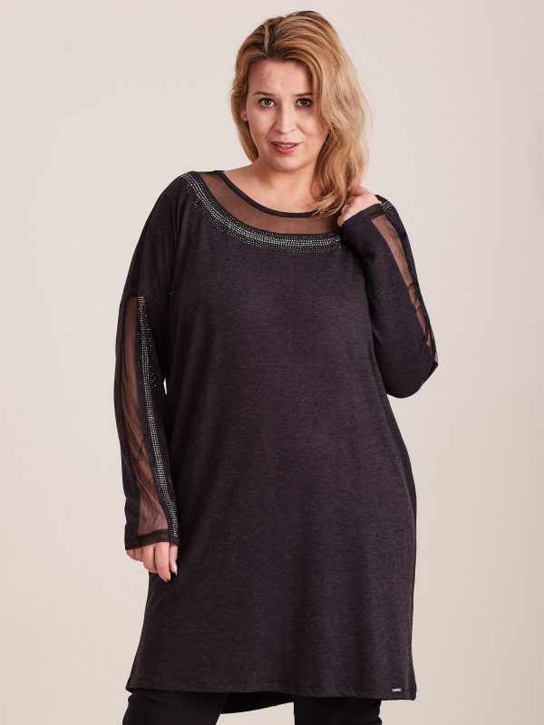 Wholesale Graphite tunic with rhinestones PLUS SIZE