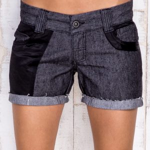 Wholesale Dark grey denim shorts with fabric inserts