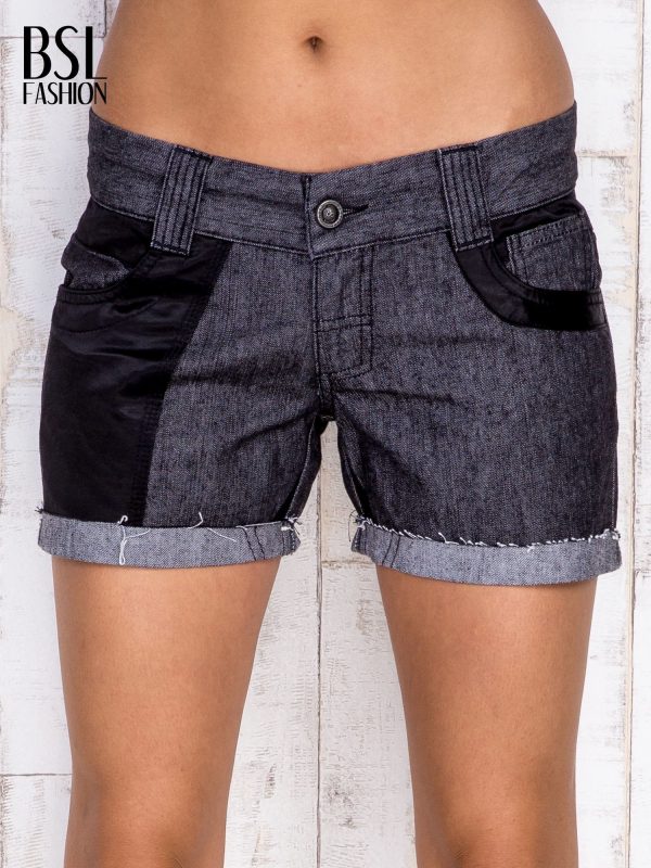 Wholesale Dark grey denim shorts with fabric inserts