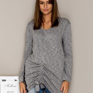 Wholesale Grey melange tunic with ribbing